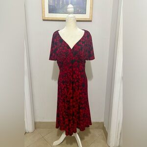 Chaps Red and Black Midi Dress